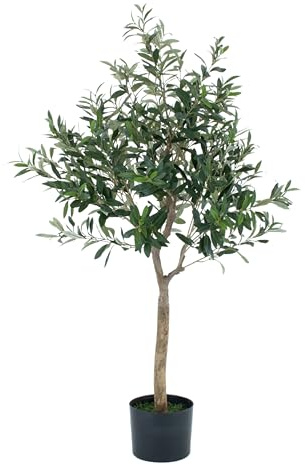 Artificial Olive Tree, Topiary Faux Tree - Premium Quality Real Wood Trunk and Natural Appearance Leaves, UV Protected, Indoor and Outdoor Use