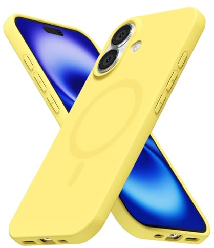 LoeoeL for iPhone 16 Case Silicone Mag Safe, Compatible with Magsafe Ultra Slim Thin Magnetic Phone Case for Women Girls, Soft Rubber Gel Matte TPU Solid Color Minimalist Cover, Yellow