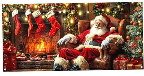 Wedhapy Weihnachtliches Garagentor-Banner 2,4 x 2,1 m Weihnachtsmann-Garagentor-Abdeckung Weihnachtsbaum-Feiertags-Garagentor-Abdeckungen Weihnachts-Garagentor-Dekorationen für drinnen und draußen