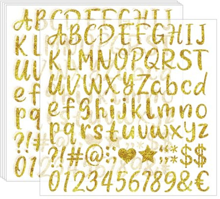1 Inch 380 Pieces Cute Iron On Letters Iron on Numbers Heat Transfer Letters Paper for Clothing Sport Jersyes T Shirts Team Name (Gold)
