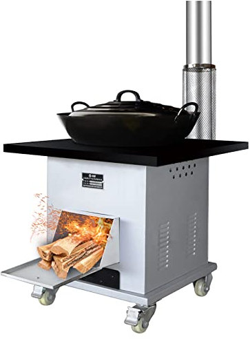 Generisch Holzofen, Camping-Holzofen, energiesparender Vergasungs-Holzofen, rauchfreier Koch-Holzofen für drinnen und draußen, multifunktionaler Heizofen, mit Kamin, Verbrühschutzgitter
