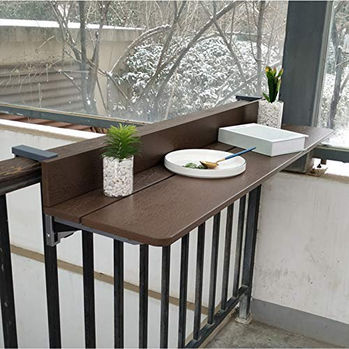 JXIPANUL Beistelltische für den Außenbereich, zusammenklappbarer Balkontisch, Verstellbarer Balkon-Couchtisch, Holzimitat, Laptop-Schreibtisch, tragbarer Terrassengeländer, Garten- und Terr