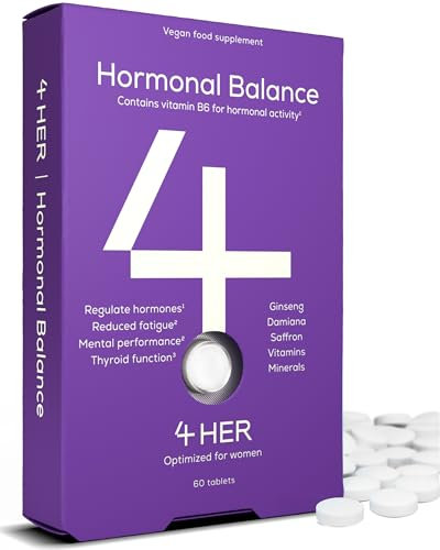 4 HER Hormonal Balance for Women - 60 Vegan Tablets - with Damiana, Ginseng, Saffron & Vitamin B6 - Hormone Balance for Women, Reduced Fatigue and Mental Performance