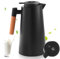 Termo, jarra térmica, doble pared, aislamiento al vacío, tetera con mango de aspecto de madera, jarra caliente para té, agua, bebidas, (negro, 1 L)