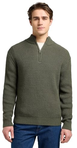 Lee - Pullover Herren - Relaxed Fit - Clean Half Zip Knit - Oliv Grau
