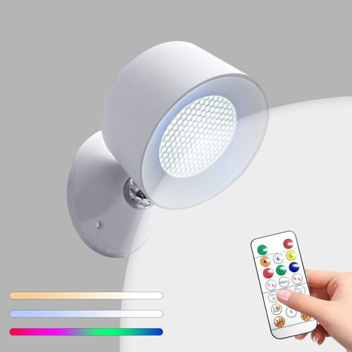 Minxawy LED Wandleuchte Wandlampe,3 Helligkeitsstufen 3 Farbmodi Warmweiß Kaltweiß und RGB 19 Farben, 360° Drehbare Touch Control Leuchten für Kinder Wohnzimmer Schlafzimmer Büro(Weiß, 1 Stück)