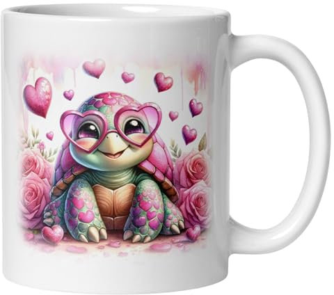 Tasse Liebe Romantisch | Niedliche Schildkröte mit Herzbrille & Rosen | Romantische Kaffeetasse Geschenk Partner Partnerin Freund Freundin Ehefrau Ehemann | Verliebte Paare Valentinstag Jahrestag