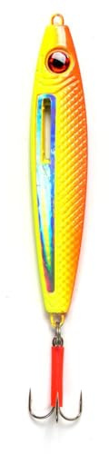 FLADEN Knicklichtpilker, Leuchtender Meerespilker mit Drilling, 100g-750g, Gelb/Orange, bleifrei, Pilker, Norwegenpilker (Gelb, 200g)