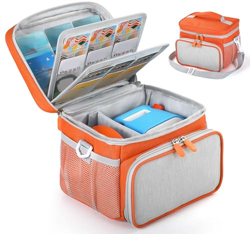 TATAVR Travel Carrying Case Compatible with Yoto Player 3rd., Card Holder Hold Up to 30 Cards with Shoulder Strap, Travel Storage Bag for Bluetooth Audio Speaker&Headphone Accessories (Orange)