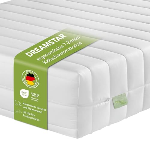 DREAMSTAR Easy Flex | ergonomische 7-Zonen Kaltschaummatratze | Öko-Tex Zertifiziert | Härtegrad 3 und 4 | Rollmatratze 21 cm I 90 x 200 cm