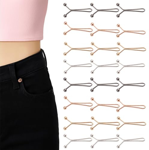 24 Stück Hose Enger Machen Clips in 4 Farben, Hosenbund Enger Machen Clip, Hosen Enger Machen Ohne Nähen, Schnelle Lösung für Weite Hosen, Ideal für Jeans und Röcke, Silber, Gold, Gunmetal, Roségold