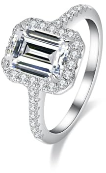 Whoiy Trauringe Platin 950, Verlobungsringe Echtgold Halo mit 3ct Moissanite Bandringe Gold Damenringe Größe 47 (15.0)