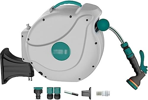 MKAK Automatischer Teleskop-Schlauchwagen Außenbereich, Schlauchaufroller Gartenschlauch-Aufbewahrungsartefakt Wandmontierter 180°-Drehung(Hose Reel+30m Pipe)