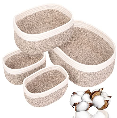 Withosent 4er Set Aufbewahrungskorb Geflochten Baumwollseil, Korb Aufbewahrung Körbchen Wickeltisch Organizer, Stapelbare Speicher Storage Basket für Kinderzimmer Wohnzimmer Bad