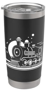 Eisenbahn Comic Stil Eisenbahnfan Dampflokomotive Doppelwandiger Edelstahl-Thermobecher