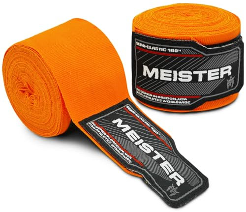 Meister Erwachsene 180 Zoll (457cm) Semi-Elastische Handbandagen für MMA & Boxen (Paar) - Orange