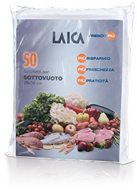 Laica VT3500 para el Envasado al Vacío, Libres de BPA, 50 Bolsas de Plástico Gofradas de 28 x 36 cm, Grande