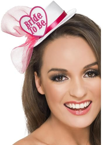 Smiffys Bride To Be Hat, White, with Hairclip and Veil