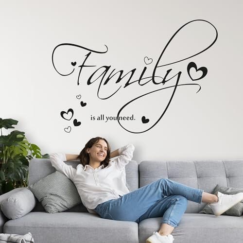 GRAZDesign Wandtattoo Familie Wohnzimmer Sprüche Wandaufkleber Deko Aufkleber - 83x57cm / 070 schwarz