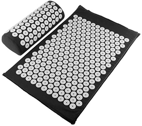 Akupressurmatten-Set, Akupressurmatte + Akupressurkissen Set, Massage Matte für Rücken und Nacken, wohltuende Entspannungsmatte & Kissen - Schwarz, 68 * 41cm