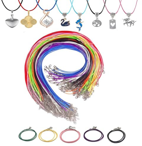Liuer 100 Stück Damen und Herren Halskette Schnüre Kette mit Karabinerverschluss Verlängerungskette für DIY Schmuckherstellung,1.5mm Geflochtene Gewachste Halskette Schnur Bulk,18 Zoll,10 Farben
