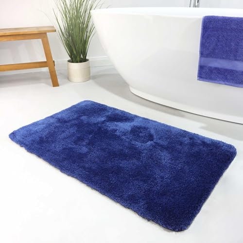 Homie Living Badteppich, Badematte kuscheliger Flauschiger weicher Flor l rutschfest und Waschbar Porto Azzurro (70 x 120 cm, Dunkel Blau)