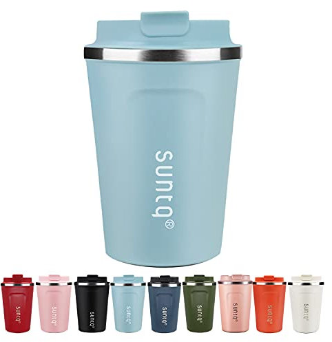 SUNTQ Reusable Coffee Cups Travel - Coffee Travel Mug with Leakproof Lid - Thermal Mug Insulated Cup - Stainless Steel Coffee Travel Cup - for Hot and Cold Drinks, 13oz/380ml, Sky Blue