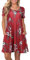 Damen Sommer Tshirt Kleid Locker Rundhals Kurzarm Midi Kleider Elegant Blumen Sommerkleid Knielang Strandkleid Lässig Midikleid Freizeitkleid mit Taschen, E Blumen Weinrot, XL