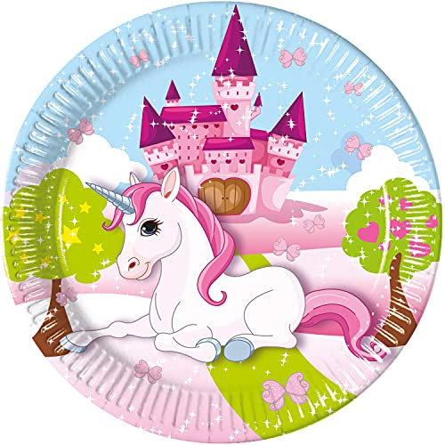Procos FSC® Mix 93428 Lot de 8 assiettes jetables en papier pour anniversaire d'enfant Motif licorne, taille 23 cm