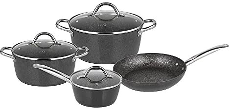 Michelino 7 tlg Edelstahl Kochgeschirr Induktion 18/10 Edelstahl Kochtopf Topf Set Deckel Pfanne Gastronomie