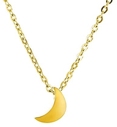 ELBLUVF Stainless Steel Women Crescent Moon and Star Lucky Pendant Necklace (Gold moon)