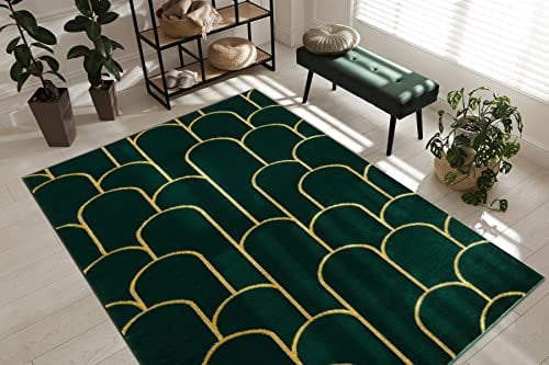 rugsx Exklusiv Emerald Teppich Glamour – Stilvoll, Art Deco Flaschengrün/Gold 200x290 cm Modern Teppich für Wohnzimmer