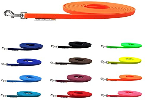 Schleppleine Biothane Hundeleine kleine Hunde 9mm 3m / 5m / 10m / 15m Hundeleine Biothane (10m MIT Handschlaufe, Neonorange)