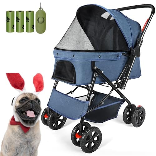 Wedyvko Hundebuggy 15 Kg für Kleine Hunde, Ultra Leicht - nur 5,4 kg, Klein Zusammenklappbar mit Zubehör, Eva-Schaum-Räder, Getränkehalter
