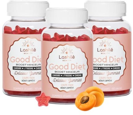 Lashilé Beauty - Good Diet - Coupe Faim puissant - Compléments Alimentaires - Made in France - Extraite de caroube, L-Tyrosine, Chrome - Cure 3 mois - 180 Gummies
