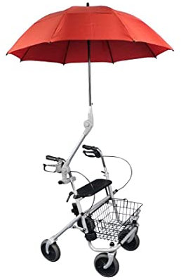 FabaCare Rollatorschirm Protektor, Schirm für Rollatoren, Regenschirm mit Halterung, Rot