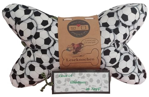 Leseknochen Fußball Deutschland, Gr. M, Handmade mit Personalisierbarer Geschenkbanderole, Füllung Polyesterfaserkügelchen Öko Tex 100, Waschbar, Nackenkissen, Strandkissen, Camping, Baumwolle