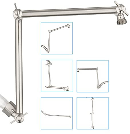PDPBath Extension de bras de douche en laiton massif de 40,6 cm, réglable en hauteur étendue avec connexion universelle G1/2 pour pommeau de douche à main et pluie Nickel brossé