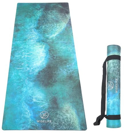Wiselife Yogamatte aus PU und Naturkautschuk + Tragegurt, extra groß, extra breit, rutschfest, für Yoga und Workout (Deep Ocean – 6 mm)