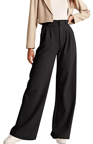 NIMIN High Waisted Work Pants for Women Straight Leg Office Dress Pants Business Casual Pants 2025 Fashion Trousers with Pockets Black Medium