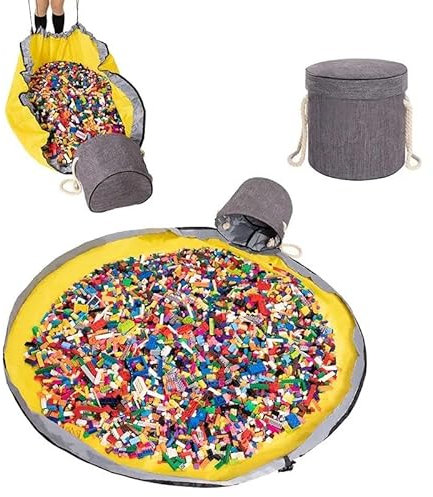 Sobebear Toy Storage Organizer Unit Play Mat for lego Toy with large Storage Basket, Drawstring Portable Container Storage Bins Activity Organizer (Grey)