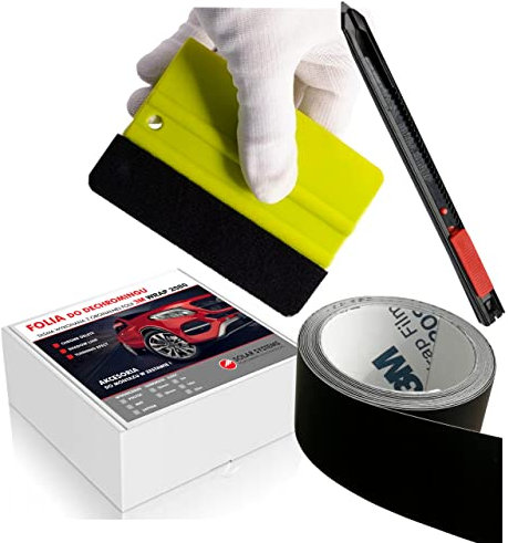 Solar Systems 3M WRAP 2080 Selbstklebende Autofolie - Entchromung Klebeband + Rakel und Messer - Auto Tuning - Auto Folie Schwarz Matt 5cm x 10m