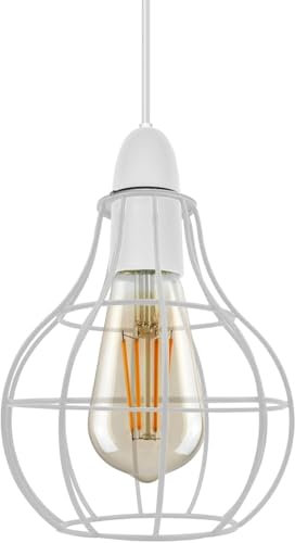 DC VOLTAGE Metal Wire Cage Ceiling Light Shade Easy Fit Lamp Shade, Ceiling Hanging Indoor Pendant Light Lampshade for Living Room, Bedroom, Restarurants (White)