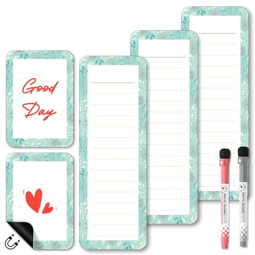 Magnetic Notepad for Fridge, 5 PCS Reusable Shopping Lists Pads Replace Tear Off Sheets, Small to Do List Whiteboard Meal Planner Pad & Magnets Grocery Dry Erase Board for Home Office Kitchen, 2 Pens