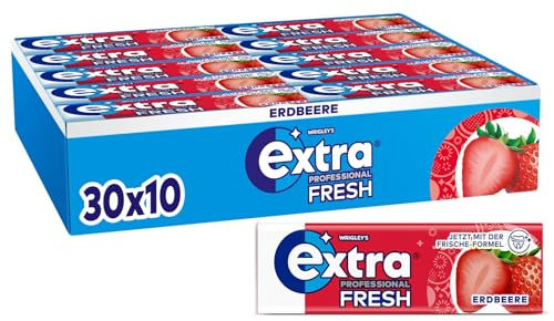 Extra Professional Fresh Erdbeere, Zuckerfreier Kaugummi, Multipack mit 30x10 Dragees, Für frischen Atem