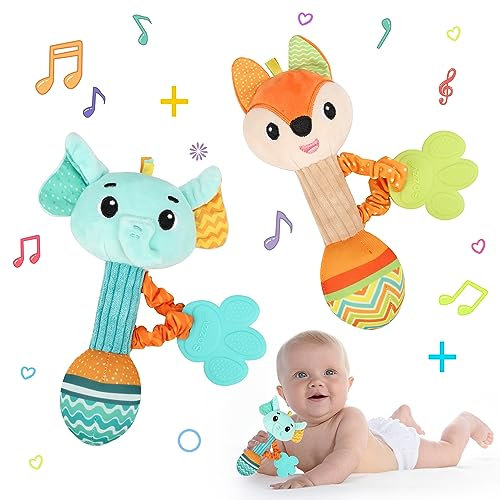 Venditer 2 Stück Baby Rassel 0-6 Monate, Rassel Baby, Greifling Baby Babyrassel Babyspielzeug 0-6 Monate Baby Spielzeug 6 Monate für Babys und Kleinkinder für 0-12 3 6 Monate Jungen Mädchen Geschenk