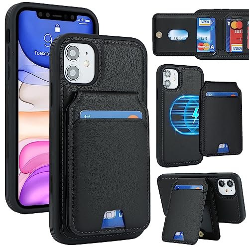 SailorTech iPhone 11 Case with Credict Card Holder magsafe, iPhone 11 Phone Leather Case Wallet for Women Compatible mag safe Wallet Detachable 2-in-1 for Men-Black