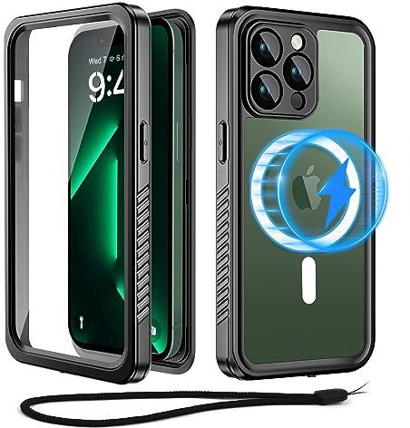 Beeasy for iPhone 13 Pro Waterproof Case MagSafe Magnetic Shockproof Dustproof Front Back Cover,360 Full Body Protective Built-in Screen Heavy Duty Hard Case for iPhone 13 Pro 6.1 ”Black
