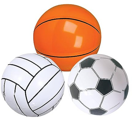 GiantGo 12inch Inflatable Beach Balls, Football Basketball Tennis Ball, Blow Up Beach Balls for Summer Beach Pool Party Games, 3 Pieces
