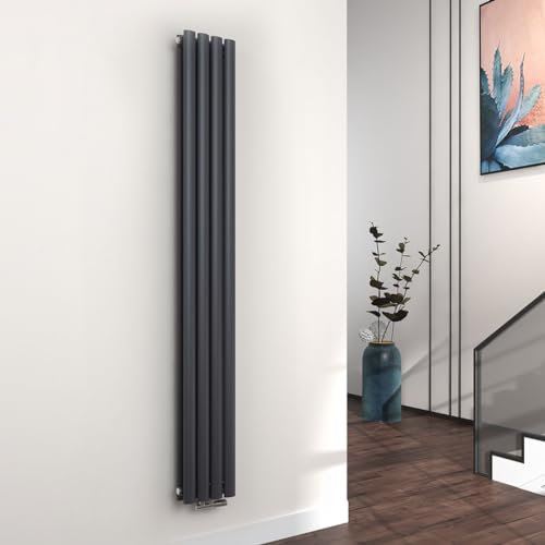 EMKE Radiateur 180x24cm,Radiateur design vertical à tube ovale,Anthracite, double couche, radiateur eau chaude